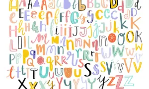 Kolorowy alfabet z mnóstwem fajnych czcionek, od A do Z, w różnych stylach i odcieniach.
