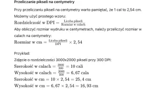Przeliczanie pikseli na centymetry. Przykład zdjęcia o rozdzielczości 3000x2000 pikseli przy 300 DPI.