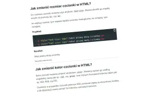 Przykład zmiany rozmiaru czcionki w HTML: 18px dla dużej, 12px dla małej. Pozwala to kontrolować rozmiar czcionki w rzeczywistości.