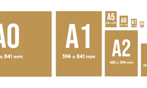 A2 wymiary: od A0 do A8, pokazane w kolejności malejącej. A2 ma 420 x 594 mm.