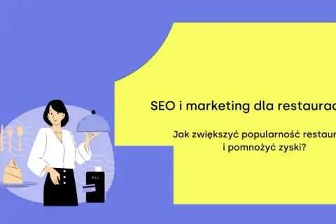 Kelnerka z tacą, rachunek i karta płatnicza. Temat: SEO i marketing dla restauracji.