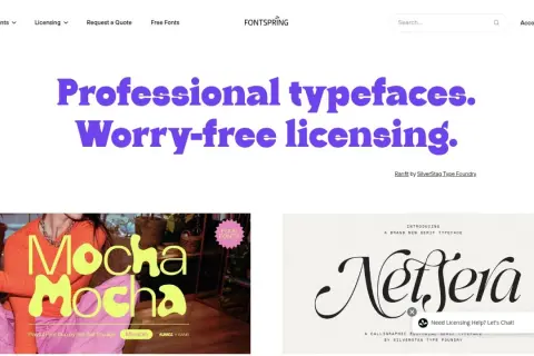 Profesjonalne czcionki, bezproblemowe licencjonowanie. Na stronie Fontspring znajdziesz czcionki takie jak "Mocha Mocha" i "Netjera".