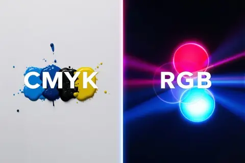 CMYK: plamy tuszu na białym tle. RGB: świecące koła na ciemnym tle. Kontrast barw.