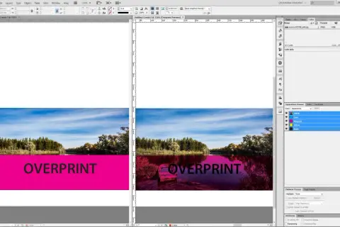 Podgląd nadruku (overprint) w InDesign pokazuje, jak kolory nakładają się na siebie, tworząc efekt głębi.