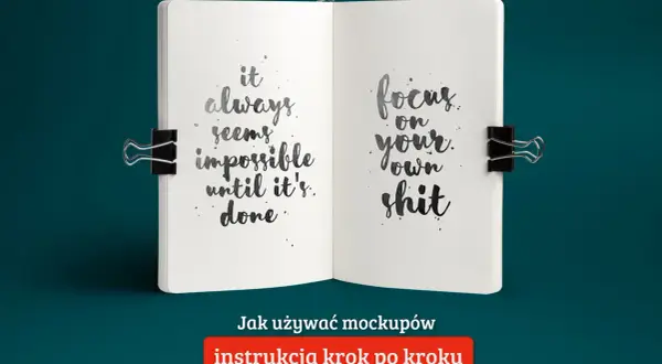 Otwarty notatnik z inspirującymi cytatami, idealny do nauki, jak zrobić mockup. "It always seems impossible until it's done. Focus on your own shit.