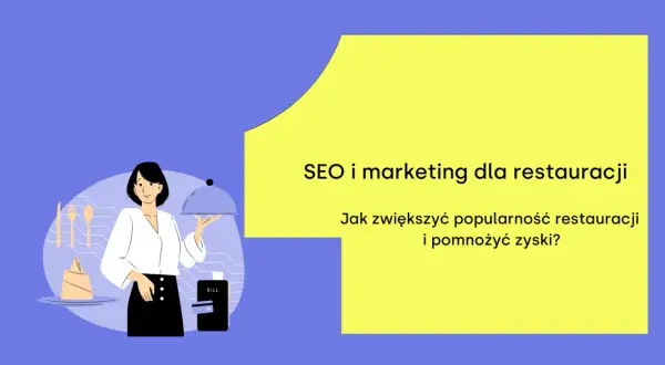 Kelnerka z tacą, rachunek i karta płatnicza. Temat: SEO i marketing dla restauracji.