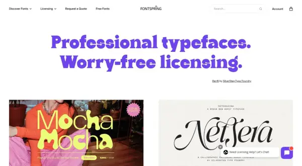 Profesjonalne czcionki, bezproblemowe licencjonowanie. Na stronie Fontspring znajdziesz czcionki takie jak "Mocha Mocha" i "Netjera".