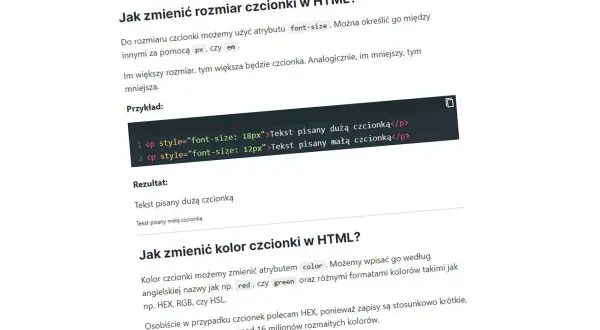 Przykład zmiany rozmiaru czcionki w HTML: 18px dla dużej, 12px dla małej. Pozwala to kontrolować rozmiar czcionki w rzeczywistości.