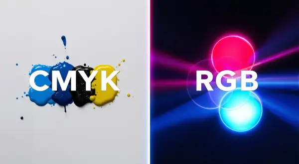 CMYK: plamy tuszu na białym tle. RGB: świecące koła na ciemnym tle. Kontrast barw.