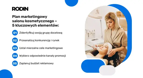 Plan marketingowy salonu kosmetycznego: 5 kluczowych elementów, od analizy grupy docelowej po budżet reklamowy.