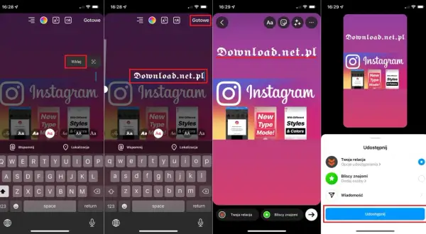 Tworzenie ładnych czcionek na IG. Wybierz styl tekstu "Download.net.pl" i udostępnij.