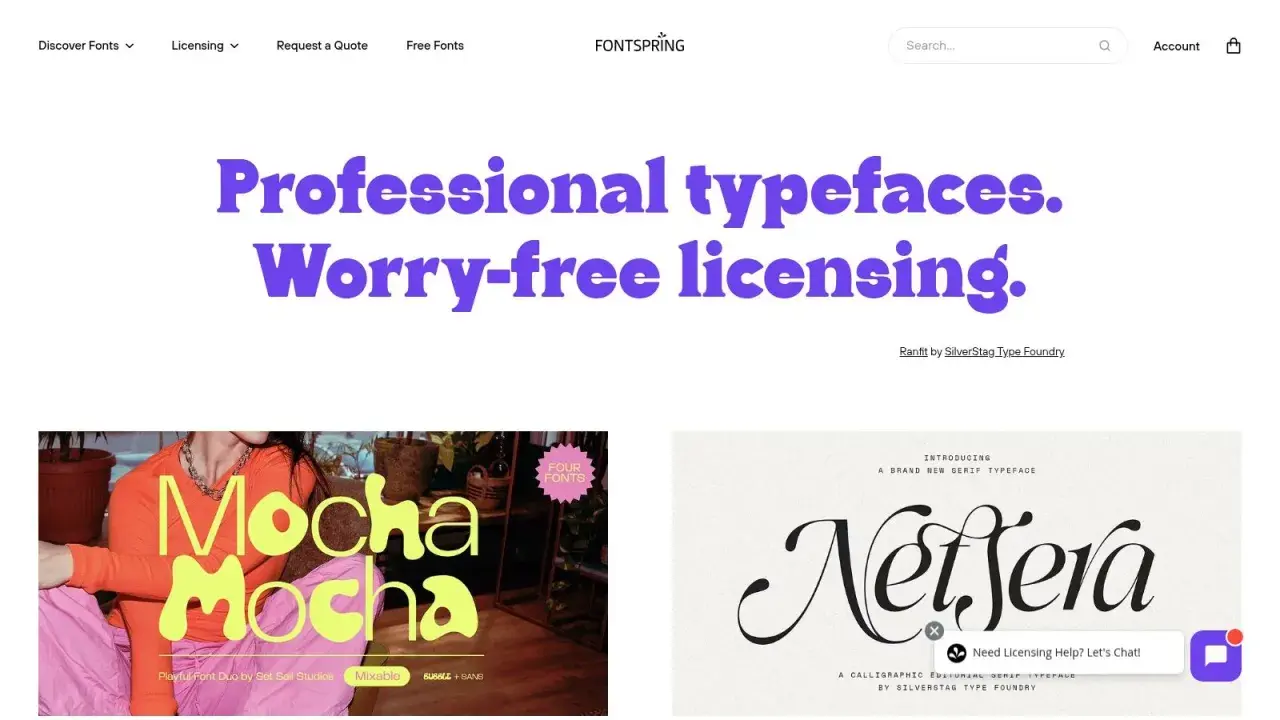 Profesjonalne czcionki, bezproblemowe licencjonowanie. Na stronie Fontspring znajdziesz czcionki takie jak "Mocha Mocha" i "Netjera".