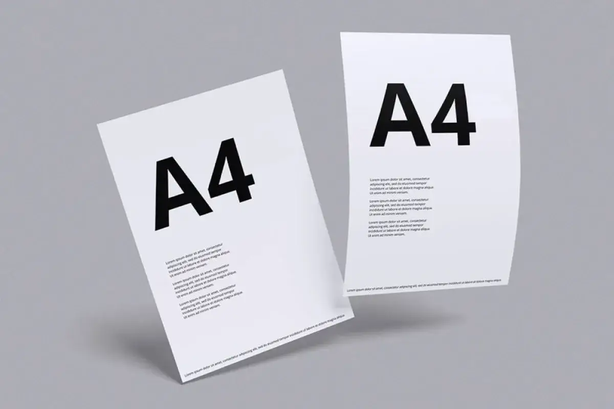 Dwa białe arkusze papieru w formacie wymiary a4 z czarnym napisem 
