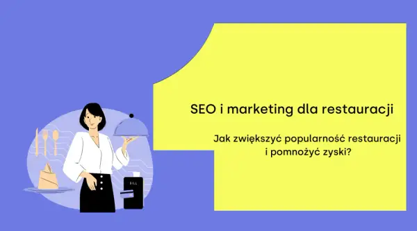 Kelnerka z tacą, rachunek i karta płatnicza. Temat: SEO i marketing dla restauracji.