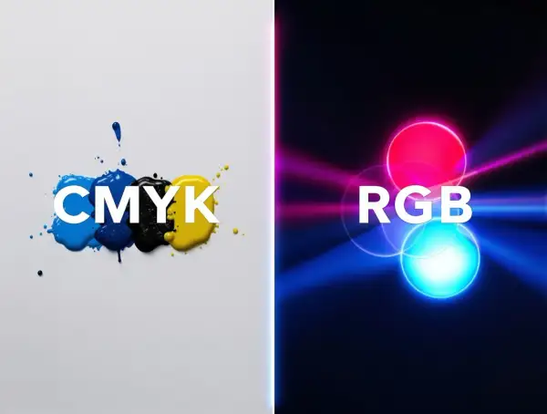 CMYK: plamy tuszu na białym tle. RGB: świecące koła na ciemnym tle. Kontrast barw.