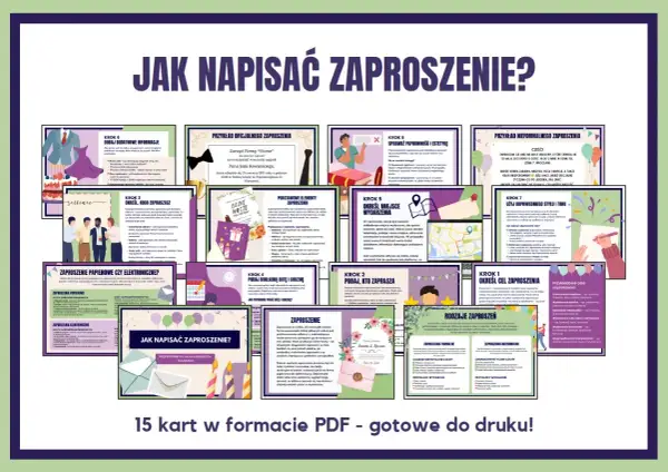 Jak wygląda zaproszenie? 15 kart PDF z przykładami, krokami i wskazówkami, jak napisać zaproszenie formalne i nieformalne.